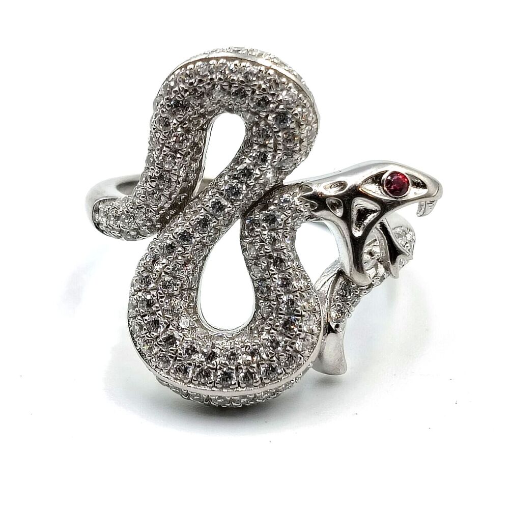 BE Sterling Silver 925 Pave Cubic Zirconia Snake Statement Ring Sz 7